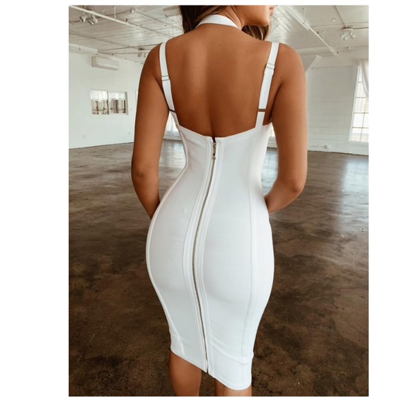 🎥 Bandage V-Neck Strappy Midi Dress in White - Picture 3 of 16